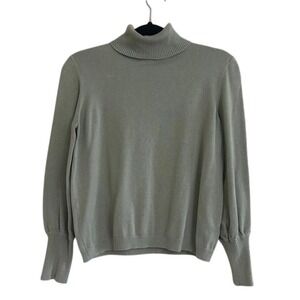 Sage Green Turtleneck Sweater Women Large Puff Shoulder Ribbed‎
